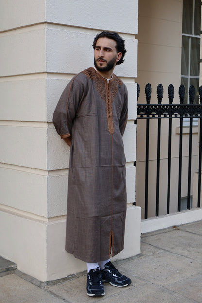 Side profile of a man wearing a 