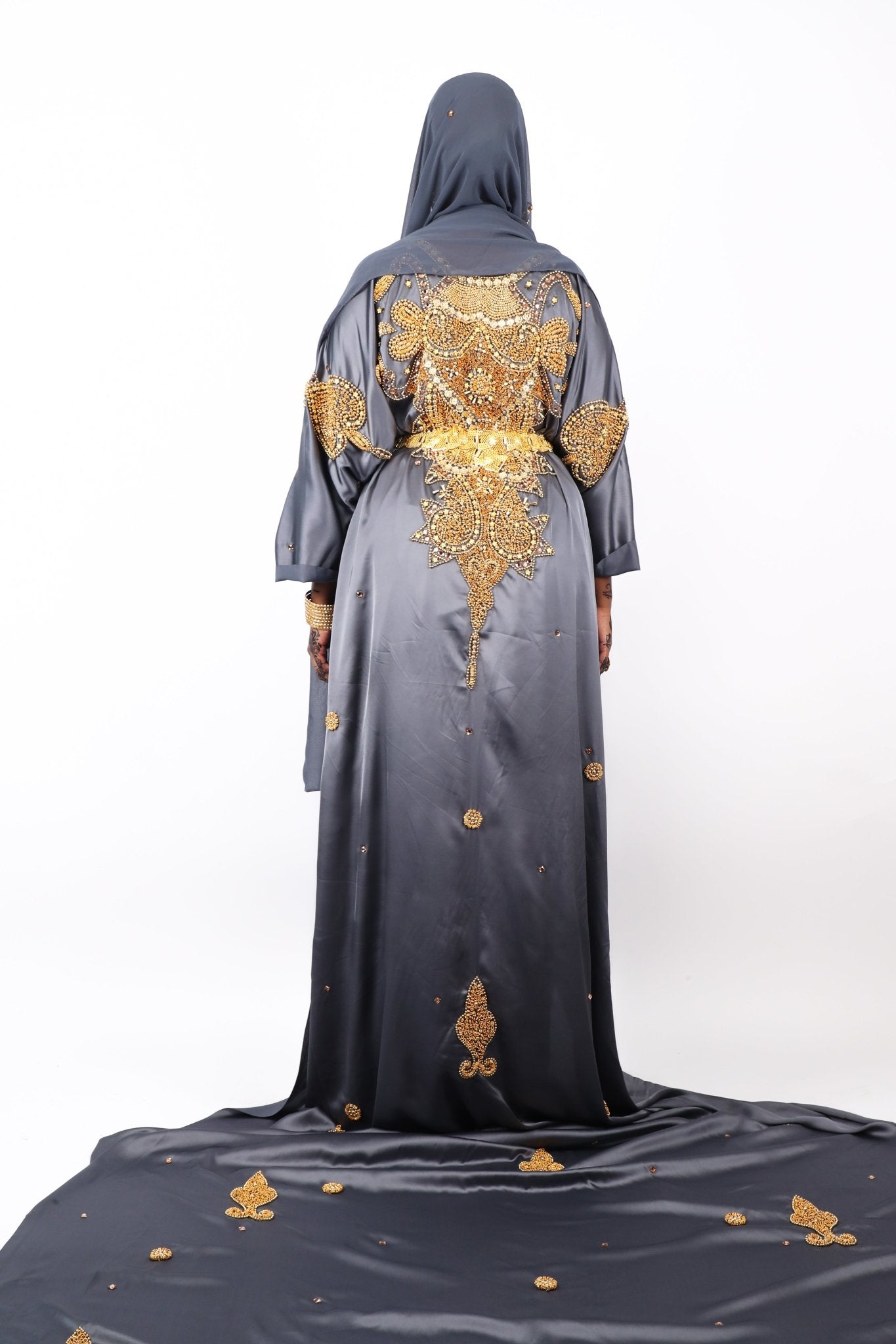 Almaas 3 piece dirac - Silk Kouture - Bridal Dirac - Somali Couture - Silk Kouture - SCBDW0018OS - Grey - Unstitched - Almaas 3 piece dirac -